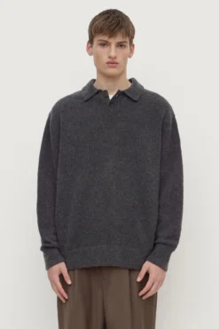 Dover Boucle Knit Cashmere Polo