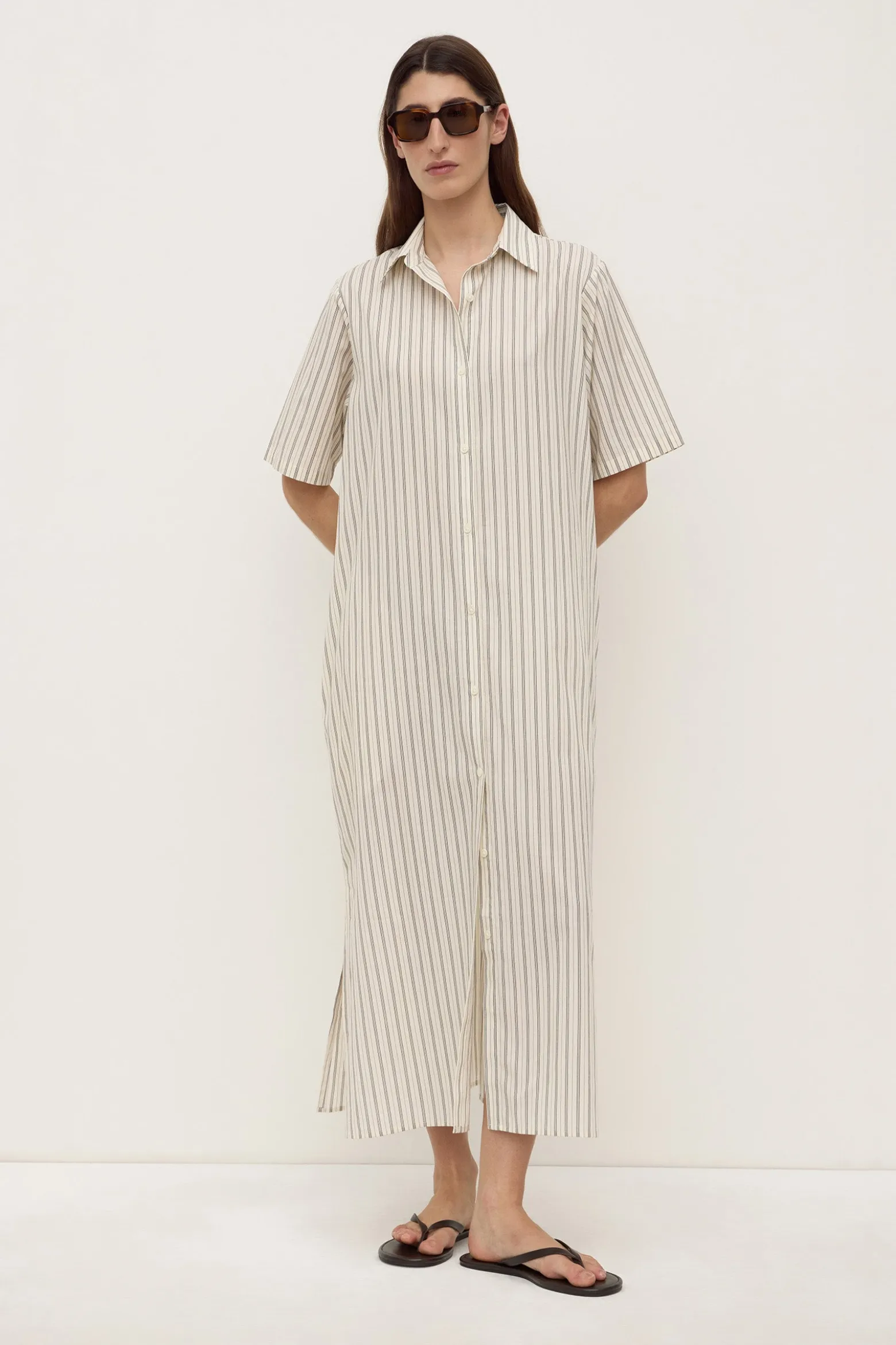 Ria Stripe Midi Shirt Dress